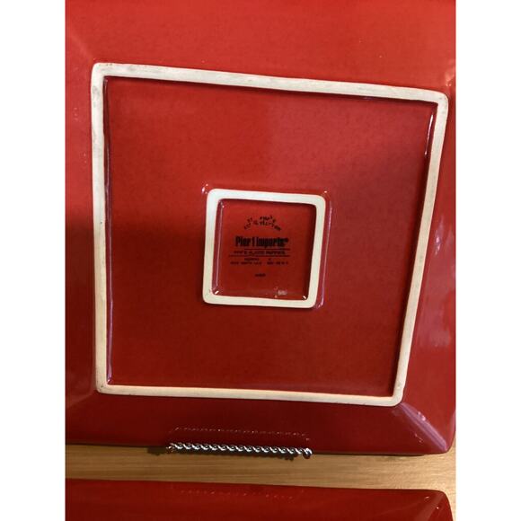 Pier 1 Imports Spice Route Paprika 10.5" Square 2 Dinner Plates Beaded Edge Red - Picture 4 of 4